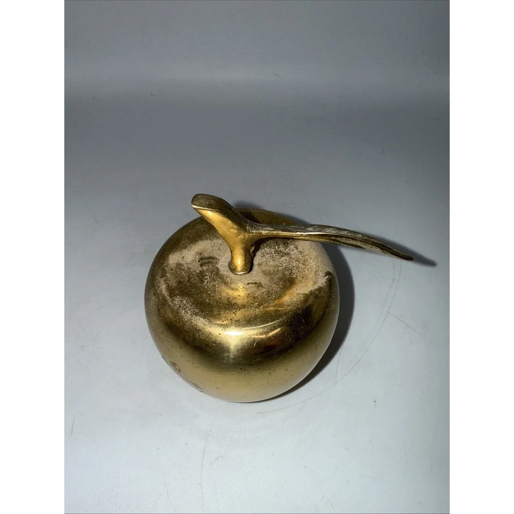 Vintage Solid Brass Apple Bell Teacher's Paperweight Classroom Decor W/PATINA